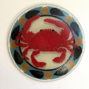 Peggy Karr Fused Art Glass Plate Signed 7.5" Crab Seafood Beach House Coastal